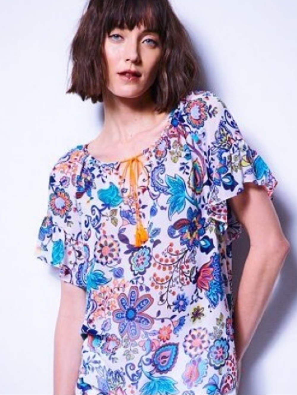 Milly for Design Nation Women's Size Large floral peasant top Cottagecore Hippie